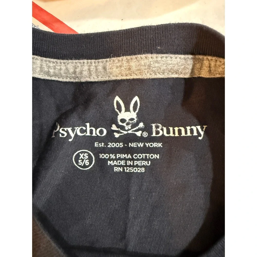 Psycho Bunny Kids Navy Blue Cotton Bunny Skull Logo T-Shirt‎ Size XS 5/6